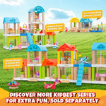 34-Piece Small Wooden Dollhouse for Toddlers, 2-Room Toy House with Seesaw, Merry-Go-Round, Furniture Accessories with 3 Dolls, Birthday Toys for Kids Ages 3-8 (4.09" x 4.09" x 9.45")