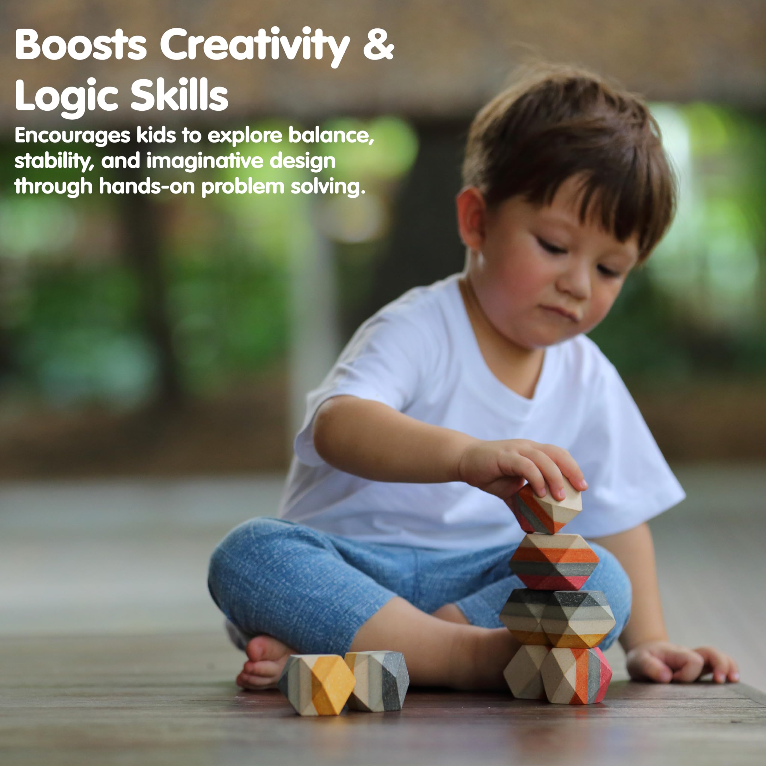 PlanToys® Geo Stacking Rock Wooden Montessori Balancing and ...