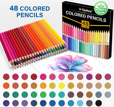 V-Opitos 48 Pack Colored Pencils Set, Pre-sharpened Coloring Pencils for Kids Beginners, Colored Pencils for Adult Coloring Books, Ideal Art Supplies for Sketching, Coloring & Painting