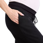 Motherhood Maternity Women's Under The Belly Wide Leg Pregnancy Lounge Sweatpants with Drawstring, Black, Large