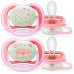 Philips AVENT Ultra Air Nighttime, 6-18 Months Pacifier, Pink, Pack of 4, SCF376/44