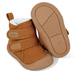 DUONITITI Toddler Snow Boots Double Strap Winter Warm Shoes Baby Faux Fur Lining Soft Fleece Booties with Non-Slip Sole(Brown,12-15 Months)