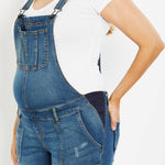 Motherhood Maternity Women's Indigo Blue Side Panel Skinny Ankle Pregnancy Denim Overalls, Medium Wash, Medium