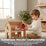 PlanToys® Wooden Girl Dollhouse Figure – Dark Skin Tone | Poseable 1:12 Scale Dollhouse People | Montessori Pretend Play Doll with Bendable Arms & Legs | Eco-Friendly Wooden Figurine for Kids