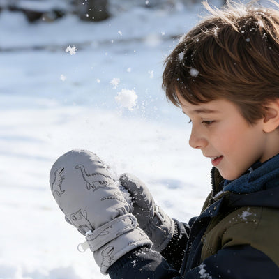 Urban Virgin Infant Baby Toddler Kids Winter Mittnes Lined Fleece Warm Waterproof Ski Snow Gloves For Boys Girls Grey Dino 6-24 Months