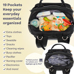RUVALINO Diaper Bag Backpack-Multifunction Baby Travel Bag with Changing pad, Insulated Bottle Holders & Pacifier Case, Large Capacity, Waterproof, Black Leopard