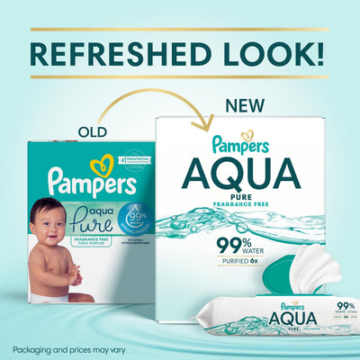 Pampers Aqua Pure Baby Wipes, 99% Water, Fragrance Free, Unscented, Water Based, Multi-Use, 672 Wipes Total (12X Flip-Top Packs) [Packaging May Vary]