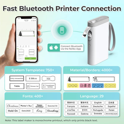 Nelko Label Maker Machine with Tape, P21 Bluetooth Label Printer, Wireless Mini Label Makers with Multiple Templates for School Office Home, White