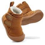 DUONITITI Toddler Snow Boots Double Strap Winter Warm Shoes Baby Faux Fur Lining Soft Fleece Booties with Non-Slip Sole(Brown,12-15 Months)