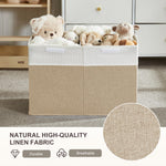 Roobyl Large Toy Storage Box with Lid, Collapsible Toys Storage Organizer Bins with Dividers and Handles, Storage Chest Bin for Kids, Boys, Girls, Nursery 25"x13" x16" (Beige & White)