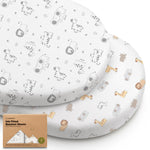 2-Pack Baby Bassinet Sheets Girl, Boy - 33x17 Viscose Derived from Bamboo Bedside Mattress Fitted Bassinet Sheets, Compatible with Halo Bassinest Swivel Sleeper, Baby Delight, Graco (KeaSafari)