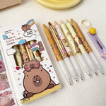 6 Pcs Capybala Retractable Cute Cartoon Capybara Pens 0.5mm Black Ink Soft Grip Gel Ink Aesthetic Office School Supplies for Girls Boys Women Men