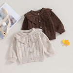 Newborn Baby Girls Knit Cardigans Long Sleeve Crewneck Hollow Knit Thin Sweater Toddler Button Tops Coat Outwear (Apricot-Doll Collar, 6-12 Months)