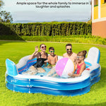 QPAU Inflatable Swimming Pool with 2 Seats and Backrests, 80" L x 80" W x 27" D Large Full-Sized Family Pools for Kids and Adults for Backyard, Garden, Outdoors, Blue