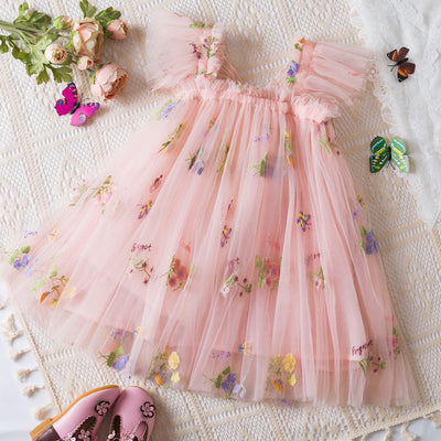 NNJXD Baby Girl Tulle Dress Casual Flower Embroidery Toddler Dresses