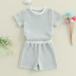 VISGOGO Baby Boy Girls Toddler Summer Outfit Striped T-shirt Toddler Boy Summer Clothes 6 12 18 Months 2 3 4 5 T Short Set