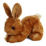 Brown plush rabbit toy on a white background