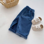 Moonker Toddler Baby Boys Baggy Jeans Loose Wide Leg Straight Elastic Waist Casual Denim Pants Summer Barrel Boy Clothes Infant Newborn Capris Vintage Y2K Joggers Retro Bottom Blue 3-6 Months