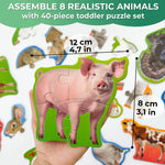 QUOKKA Toddler Puzzles Ages 2-4 - Large Floor Puzzles for Kids 3-5 - 8 Realistic Animal Shapes | Extra Thick Cardboard | Preschool Learning Game - 40 Big Piece Gift for Toddlers 1-3 Years Old