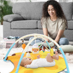 Heypappy Tummy Time Mat, 9-in-1 Banana Baby Play Gym Mat, Oversize Baby Play Activity Mats with Sunshade & 6 Detachable Sensory Toys, Washable Non-Slip Mat for Newborn Infant Baby Essentials Gift