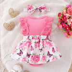 KAFIREN Baby Girl Clothes 6-9 Months Newborn Romper Dress Infant Lace Ruffle Sleeveless Summer Outfits with Headband Rose Red Butterfly 6-9 Months 90cm