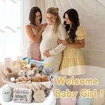 30 Piece Baby Gift Basket – Luxury Curated Baby Girl Gift Basket for Newborn, Premium All-in-One Baby Shower Gift Set, Essentials with Keepsakes for First Visit (Khaki)