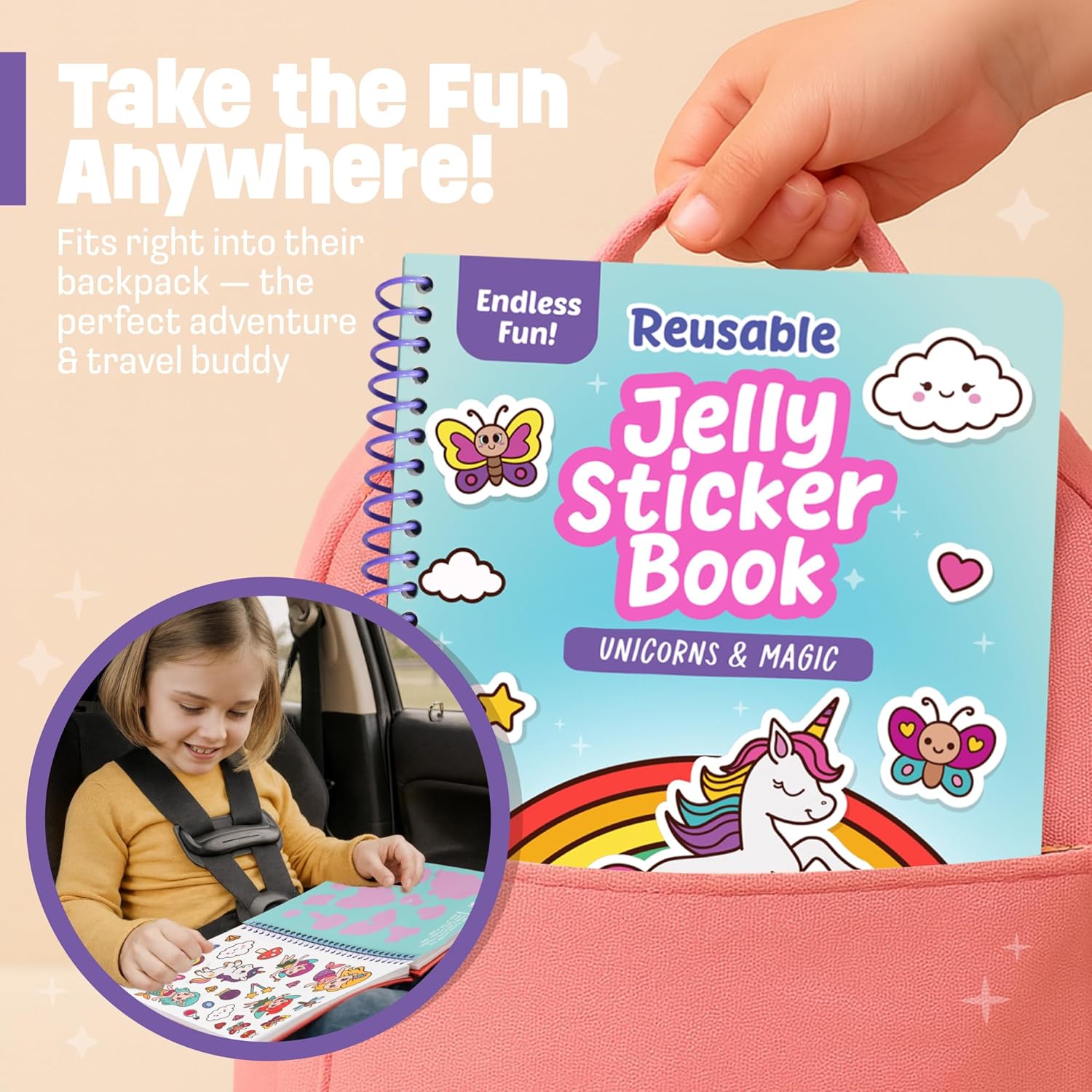 Unicorn Sticker Book - 50 Reusable Stickers for Girls - Unicorn Toys for Ages 3-5, No Mess Travel Activities, Girls Easter Basket Stuffers & Gift Ideas - Reusable Sticker Books for Toddlers 1-3 2-4