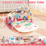Jovow Baby Gym with Kick and Play Piano,Baby Play Mat Tummy Time Baby Activity Gym Mat with 5 Infant Learning Sensory for Baby, Music and Lights Boy or Girl for Newborn（Pink）