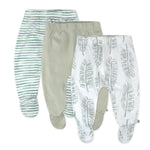 HonestBaby Baby 3-Pack Organic Cotton Footed Harem Pants, Jumbo Leaf Sage, Newborn