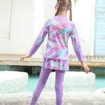 Girls Rash Guard Swimsuits Bathing Suit Long Sleeve Swimsuit Swimming Pants with Skirt Purple Mermaid 9-10 Years