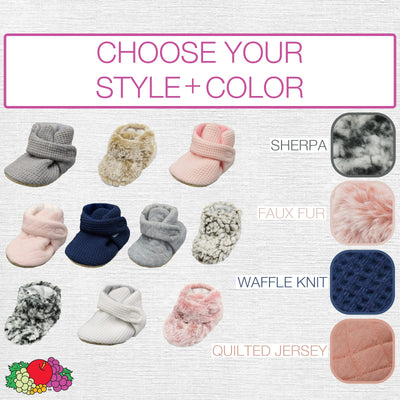 Fruit of the Loom Cozy Thermal Wrap Booties with Non-Slip Grips for Baby & Toddler Girls, Boys, Unisex - Navy Waffle (12-18 Months)