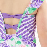 RuffleButts Girls UPF50+ Sun Protection Sleeveless Pinafore One Piece Swimsuit - Purple Hydrangea Garden, 3-6m