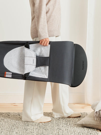 BabyBjörn Bouncer Balance Soft, Cotton/Jersey, Dark Gray/Gray 2-in-1 Adjustable Baby Bouncer Seat and Toddler Chair, Newborn to Toddler (8-29 lbs), 4 Positions, Lightweight & Portable