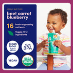 Cerebelly Organic Baby Food Pouches, Beet Carrot Blueberry Purees, 16 Nutrients, No Added Sugar, Fiber & Non-GMO, 4oz, 12 Pack