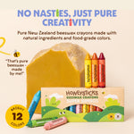 Honeysticks Super Jumbo Crayons (12 Pack) - 100% Pure Beeswax, Non Toxic Crayons for Toddlers 1-3, Extra Large Crayon Size, Easy to Hold and Use, Unbreakable Toddler Crayon, Eco-Friendly