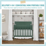 Dream On Me Bellport 4-in-1 Convertible Mini Baby Crib, Compact Design in Safari Green, GreenGuard Gold & JPMA, Non-Toxic, Pinewood, Converts to Mini Daybed & Twin Bed, 1″ Mattress Pad