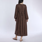 Motherhood Maternity Women’s Long Sleeve Button Front Midi Pregnancy Dress, Brown Animal, Large