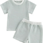 VISGOGO Baby Boy Girls Toddler Summer Outfit Striped T-shirt Toddler Boy Summer Clothes 6 12 18 Months 2 3 4 5 T Short Set