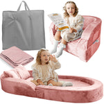 Sleepah Toddler Travel Bed & Chair – Foam Raised Safety Bumpers (55" x 26" x 8") – Foldable Portable Cot for Children 18M – 6yr Old - Fold Out Sofa Couch Lounger with Sheet Pillow & Case (Pink)
