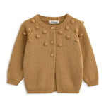 Curipeer Baby Girls Knitted Cardigan Pompoms Sweater Infant Jacket Solid Outerwear Sweaters for Autumn Camel 18M