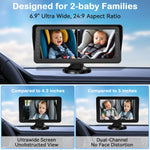 Dual Baby Car Camera for 2 Kids - 6.9” HD Display with Ambient Lighting, Rotatable Night Vision Cameras, Easy Setup, Ideal for Parents, Grandparents, Nannies, Safe & Clear Viewing