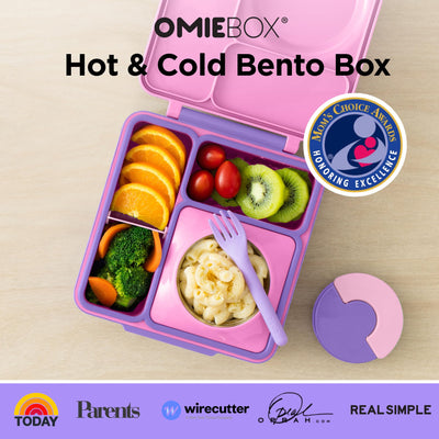 OmieBox Bento Box for Kids - Insulated Bento Lunch Box with Leak Proof Vacuum Insulated Food Jar - 3 Compartments, Two Temperature Zones (Unicorn Pink)