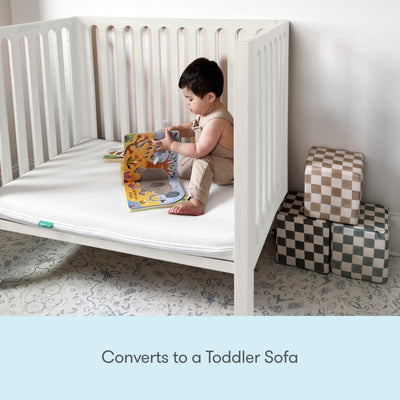 Newton Baby Galileo Mini Crib Solid Beech Wood with Wheels in Warm White, Mini Crib Mattress Included, Adjustable Mattress Height, Ultra-Safe Non-Toxic Finish