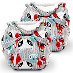 Two cloth diapers with fox pattern on a white background
