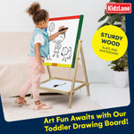 Kidzlane Art Easel for Kids 2-4 - Wooden Toddler Easel - Double Sided Standing Chalkboard/Dry Erase Board for Kids - Toddler Drawing Board with Accessories - 25.75 Inches Blackboard and Whiteboard