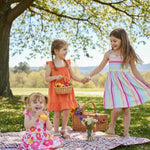 PATPAT Girls Dresses 3-Pack – Floral Orange Print, Stripe Dress & Bow Strap Sundress, Soft Cotton Outfits for School, Play & Vacations, 5–6 Years