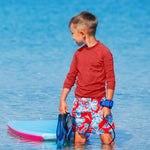 Toddler Boys Swim Shirt Long Sleeve Rash Guard UPF 50+ Sun Protection Shirts for Baby Kids Quick Dry(Red,12-18M)