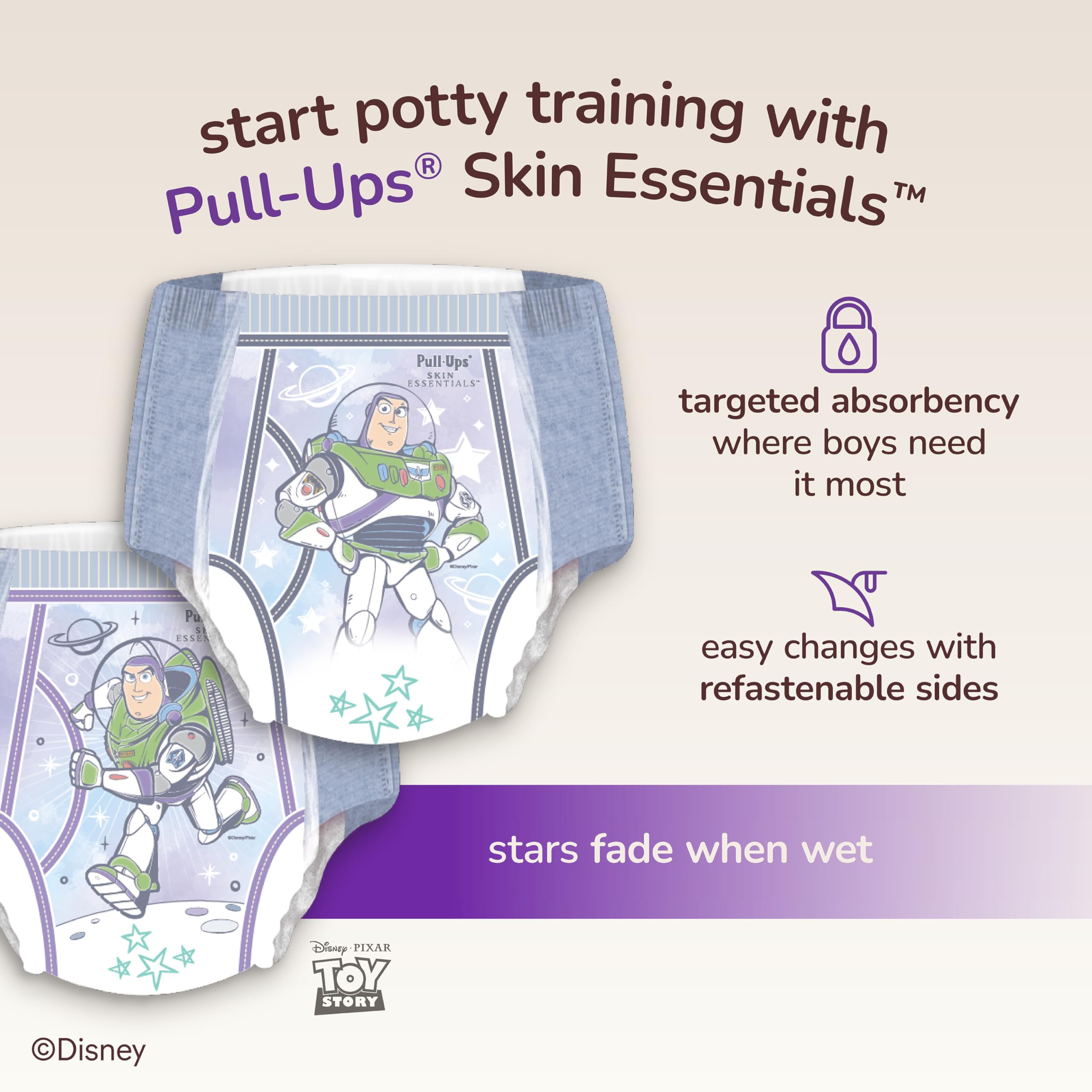 Pull-Ups Boys' Skin Essentials Potty Training Pants, Training Underwear, 2T-3T (16-34 lbs), 18 Ct