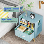 Aenuert Night Stand, Blue Kids Nightstand with Drawer, Nursery Side Table with Open Storage, 2-Tier Modern End Table, Bedside Table for Small Space, Living Room, Bedroom