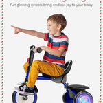 besrey Kids Tricycle with Flash Wheels for Ages 18 Months to 5 Years, Toddler Tricycle with Bell, Kids Tricycle, Gift for 2-5 Year Olds, Gift and Toy for Boys and Girls, Tricycle for Toddlers, Blue